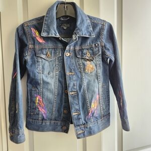 Custom Painted Handcrafted, Boho Style, Jean Jacket by LUCKY BRAND Sz. S/P/CH